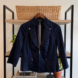 White House Black Market Navy Woven Poplin Blazer, 10